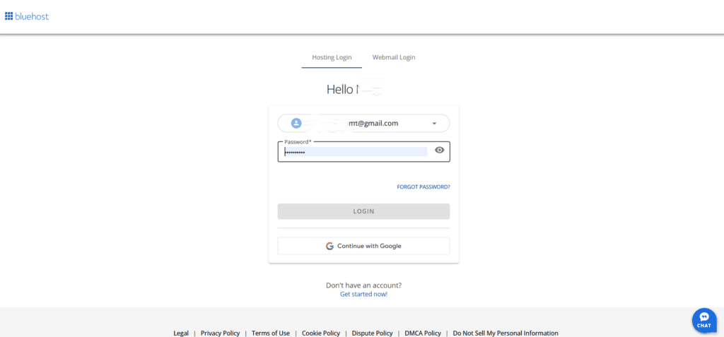 Connexion Bluehost