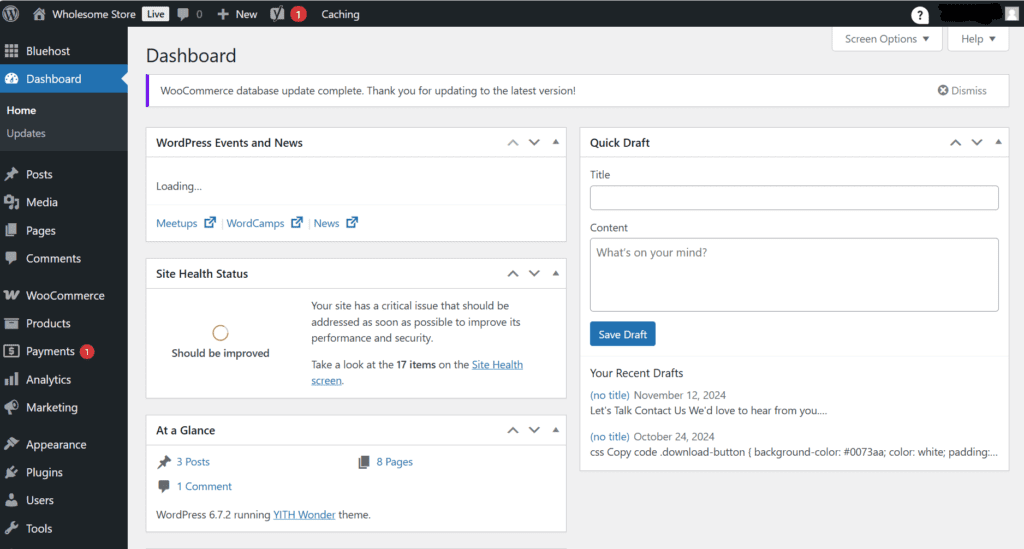 Tableau de bord WordPress